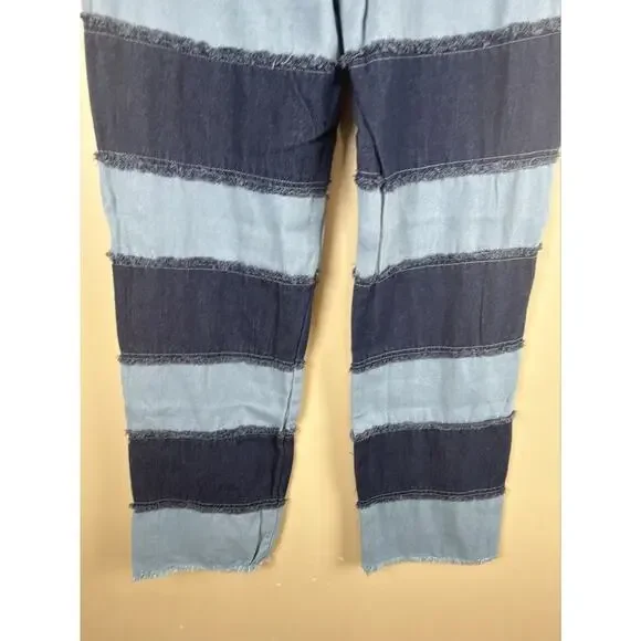 Jeans Women’s Blue Y2K Patchwork Size L High Rise Frayed Straight Leg Raw Hem - Picture 7 of 13
